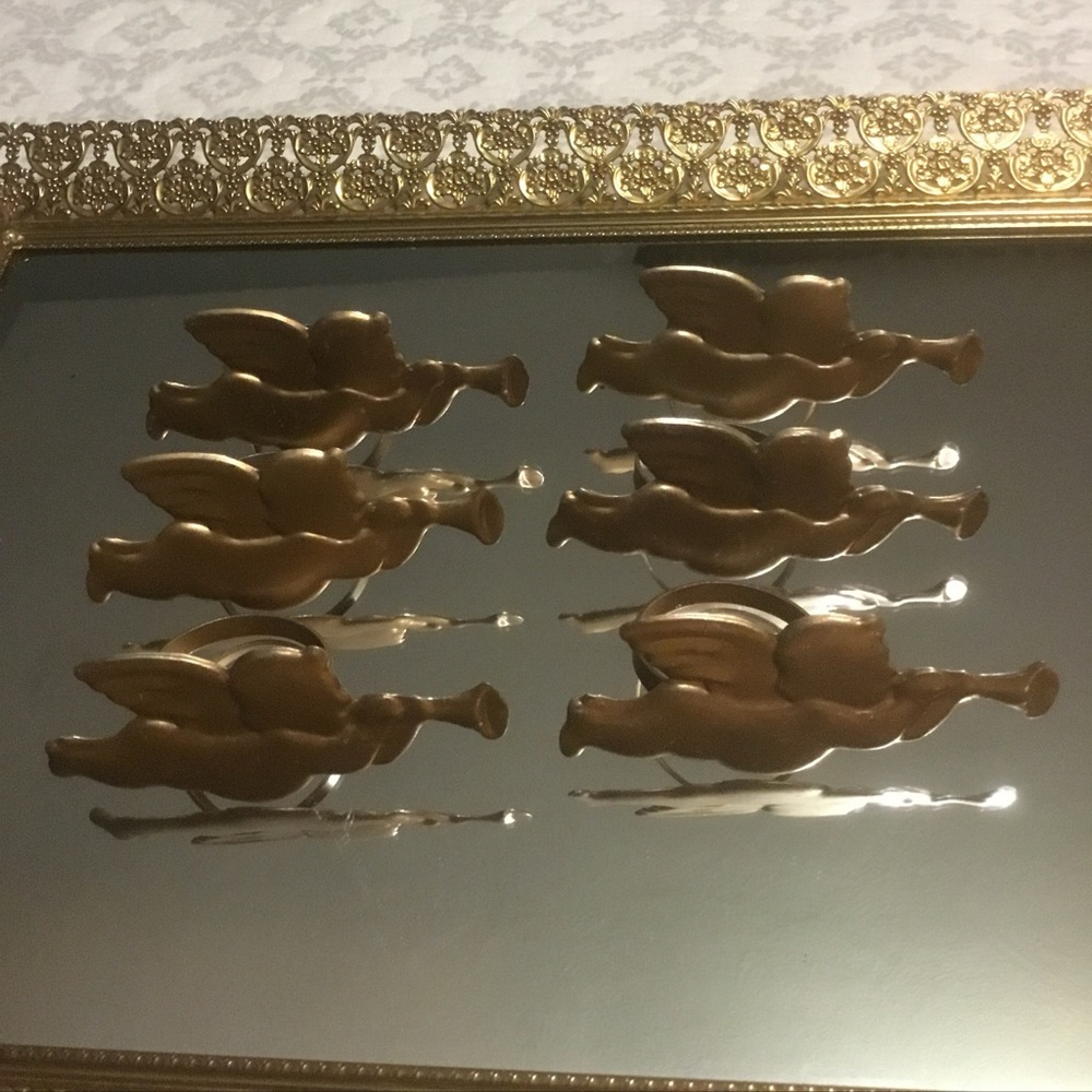 MCM Gold Cupid Cherub Angel Metal Napkin Rings
